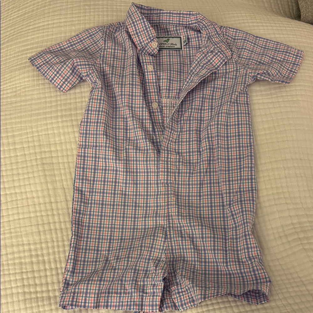 Properly Tied Pink and Blue Plaid Button-Up Romper